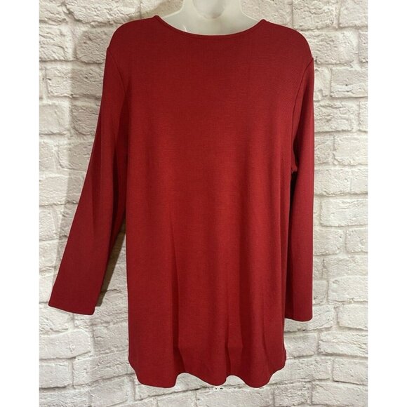 J Jill Wearever Collection Red Ribbed Tunic Top Large Stretchy Soft Shirt‎ 9615 - Picture 2 of 8